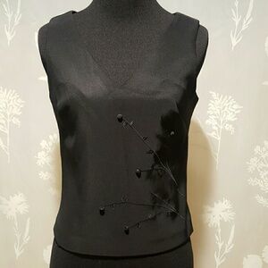 Black Floral Embellishment Sleeveless Shirt Top